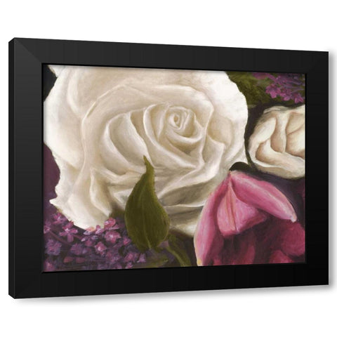 Among the White Roses Black Modern Wood Framed Art Print by Johnson, Walt