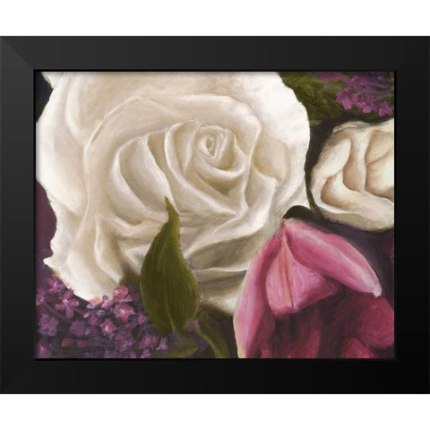 Among the White Roses Black Modern Wood Framed Art Print by Johnson, Walt
