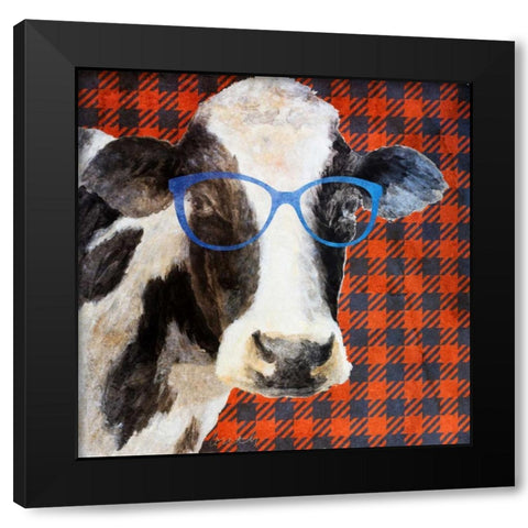 Cool Cow on Pattern Black Modern Wood Framed Art Print by Loreth, Lanie