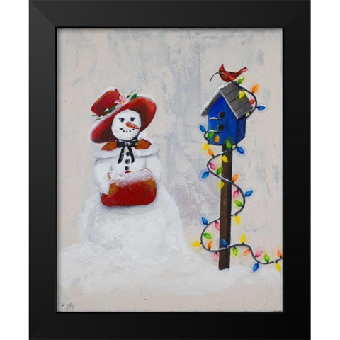 Jolly Snow Woman Black Modern Wood Framed Art Print by Hakimipour, Tiffany