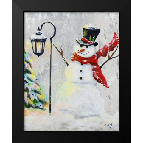 Jolly Snowman Black Modern Wood Framed Art Print by Hakimipour, Tiffany
