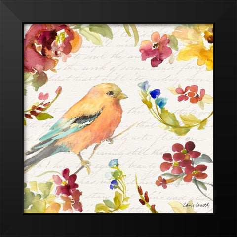 Floral Bird Script II Black Modern Wood Framed Art Print by Loreth, Lanie