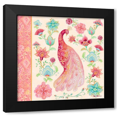 Pink Medallion Peacock I Black Modern Wood Framed Art Print with Double Matting by Gaynor, Janice