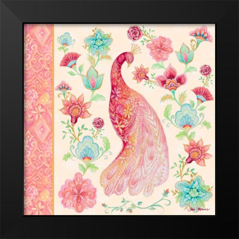 Pink Medallion Peacock I Black Modern Wood Framed Art Print by Gaynor, Janice