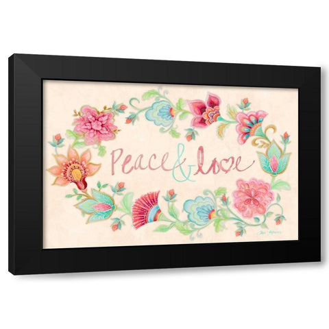 Peace and Love Wreath Black Modern Wood Framed Art Print by Gaynor, Janice