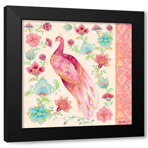 Pink Medallion Peacock II Black Modern Wood Framed Art Print by Gaynor, Janice