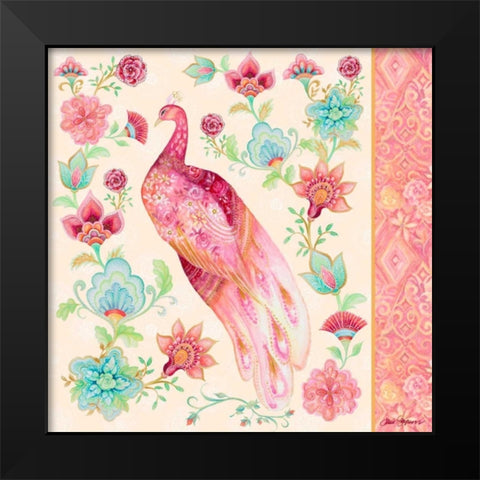 Pink Medallion Peacock II Black Modern Wood Framed Art Print by Gaynor, Janice