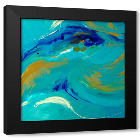 The Sea Sings in Teal Square Black Modern Wood Framed Art Print by Loreth, Lanie