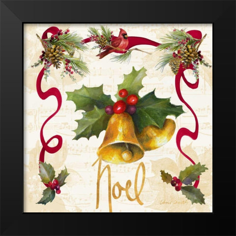 Christmas Poinsettia Ribbon III Black Modern Wood Framed Art Print by Loreth, Lanie