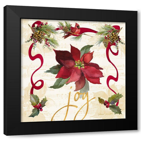 Christmas Poinsettia Ribbon IV Black Modern Wood Framed Art Print by Loreth, Lanie