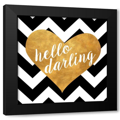 Gold Chevron Hearts Square II Black Modern Wood Framed Art Print with Double Matting by SD Graphics Studio