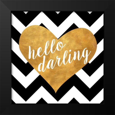 Gold Chevron Hearts Square II Black Modern Wood Framed Art Print by SD Graphics Studio