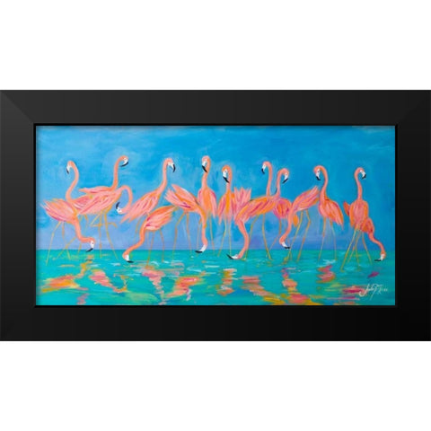 Flamingos Black Modern Wood Framed Art Print by DeRice, Julie