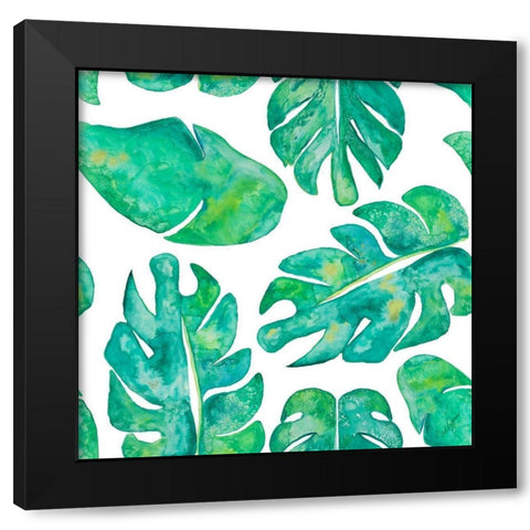 Aqua Leaves On White Black Modern Wood Framed Art Print with Double Matting by Papa, Kat