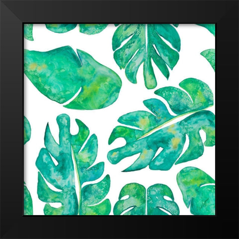 Aqua Leaves On White Black Modern Wood Framed Art Print by Papa, Kat