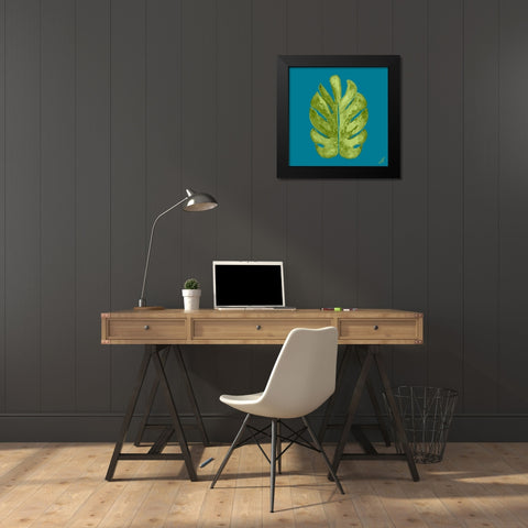 Leaf On Teal I Black Modern Wood Framed Art Print by Papa, Kat