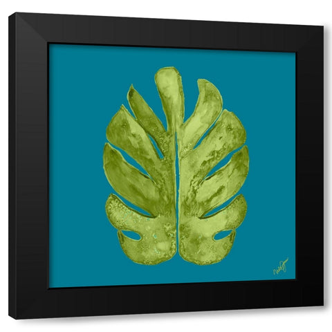 Leaf On Teal I Black Modern Wood Framed Art Print by Papa, Kat