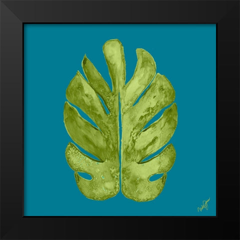 Leaf On Teal I Black Modern Wood Framed Art Print by Papa, Kat