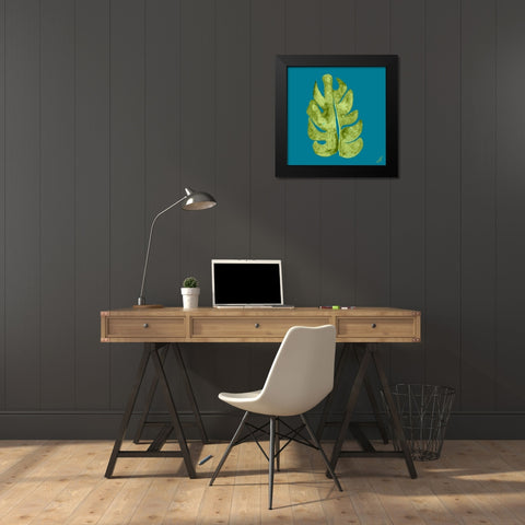 Leaf On Teal II Black Modern Wood Framed Art Print by Papa, Kat