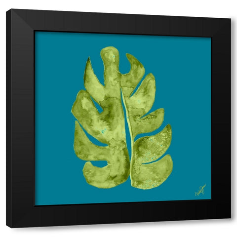 Leaf On Teal II Black Modern Wood Framed Art Print by Papa, Kat