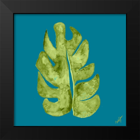 Leaf On Teal II Black Modern Wood Framed Art Print by Papa, Kat