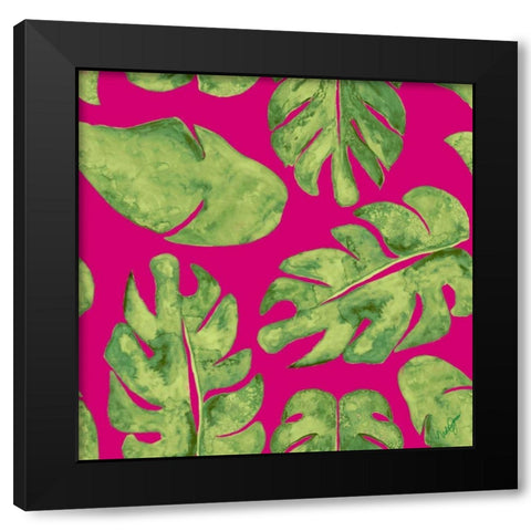 Leaves On Pink Black Modern Wood Framed Art Print by Papa, Kat