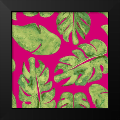 Leaves On Pink Black Modern Wood Framed Art Print by Papa, Kat