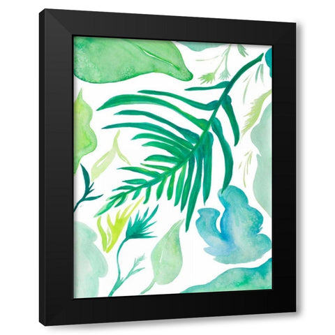 Green Water Leaves I Black Modern Wood Framed Art Print with Double Matting by Papa, Kat