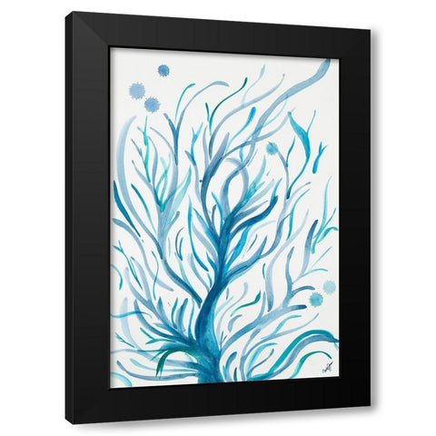 Blue Dancing Tree Black Modern Wood Framed Art Print by Papa, Kat