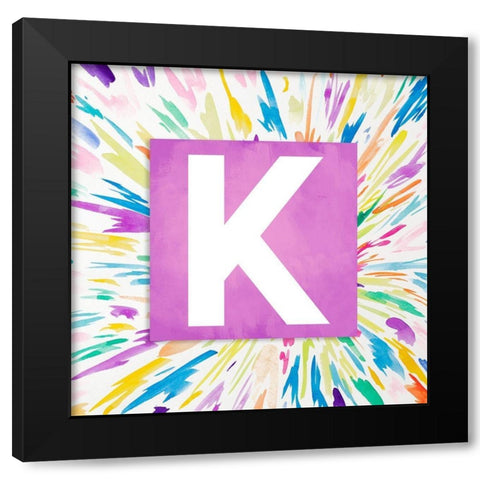 Color Explosion Monogram (K) Black Modern Wood Framed Art Print by James, Nola