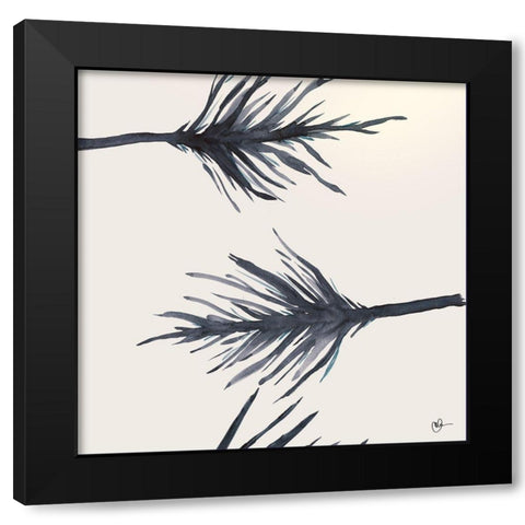 Blue Serenity Leaves Black Modern Wood Framed Art Print by Papa, Kat