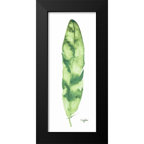 Green Feather Black Modern Wood Framed Art Print by James, Nola