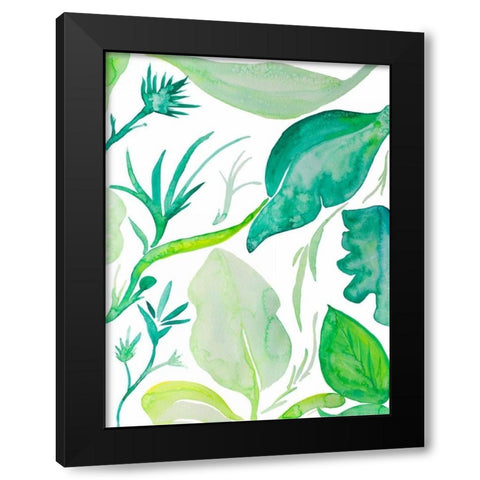 Green Water Leaves II Black Modern Wood Framed Art Print with Double Matting by Papa, Kat