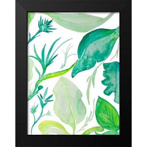 Green Water Leaves II Black Modern Wood Framed Art Print by Papa, Kat