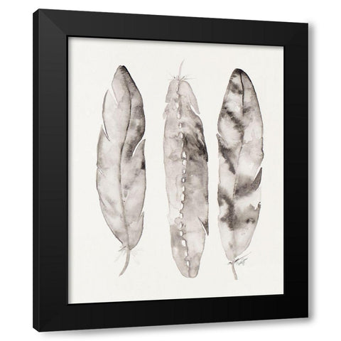 Three Gray Feathers Black Modern Wood Framed Art Print with Double Matting by James, Nola