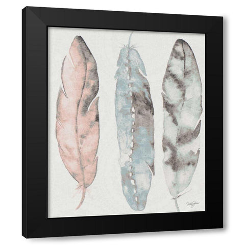 Three Feathers Black Modern Wood Framed Art Print by James, Nola