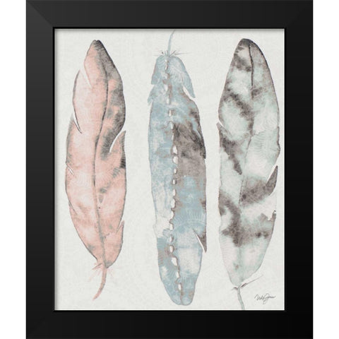Three Feathers Black Modern Wood Framed Art Print by James, Nola