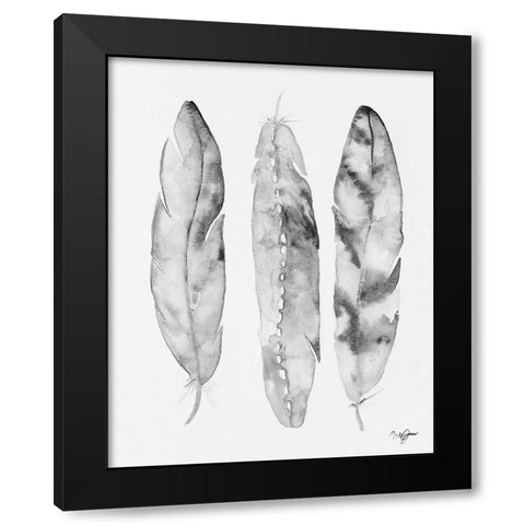 Three Feathers Black and White Black Modern Wood Framed Art Print by James, Nola