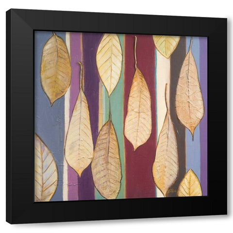 Leaves And Stripes I Black Modern Wood Framed Art Print with Double Matting by Pinto, Patricia