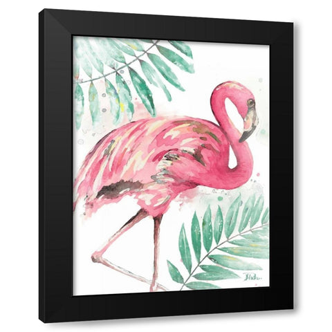 Watercolor Leaf Flamingo II Black Modern Wood Framed Art Print by Pinto, Patricia