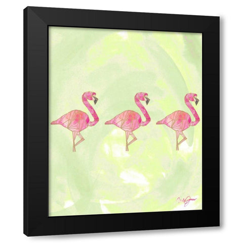 Origami Flamingo Flock Black Modern Wood Framed Art Print by James, Nola