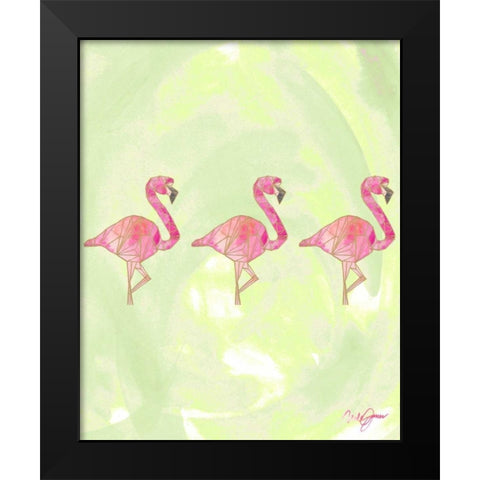 Origami Flamingo Flock Black Modern Wood Framed Art Print by James, Nola