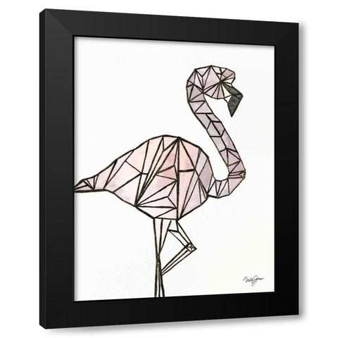 Origami Flamingo Sketch Black Modern Wood Framed Art Print with Double Matting by James, Nola
