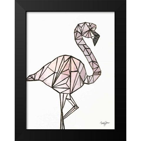 Origami Flamingo Sketch Black Modern Wood Framed Art Print by James, Nola