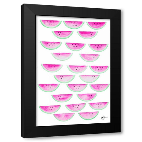 Watercolor Watermelons Black Modern Wood Framed Art Print with Double Matting by Papa, Kat