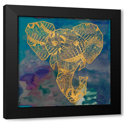 Gold Boho Elephant Black Modern Wood Framed Art Print with Double Matting by James, Nola