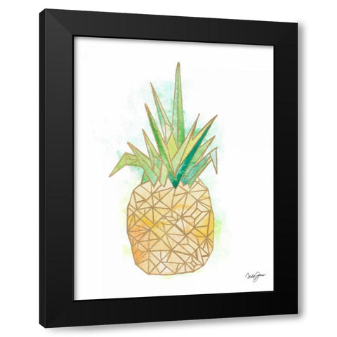 Watercolor Origami Pineapple Black Modern Wood Framed Art Print with Double Matting by James, Nola