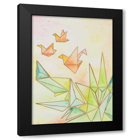 Origami Cranes Black Modern Wood Framed Art Print by James, Nola