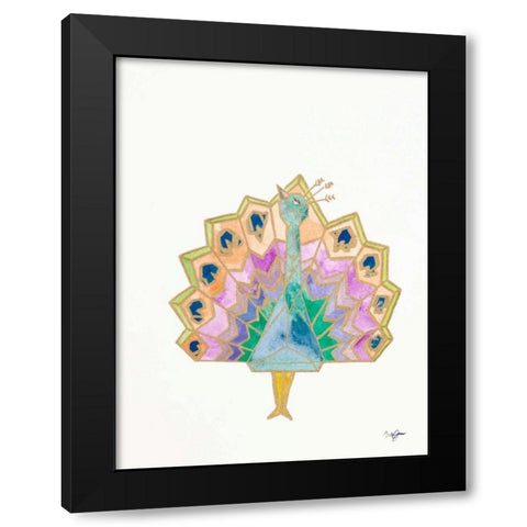 Origami Peacock Black Modern Wood Framed Art Print with Double Matting by James, Nola