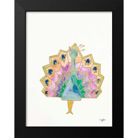 Origami Peacock Black Modern Wood Framed Art Print by James, Nola